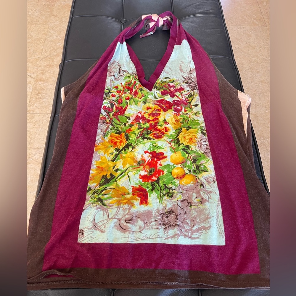 Vintage JPG Floral Halter Top with Burgundy Accents - Picture 1 of 11